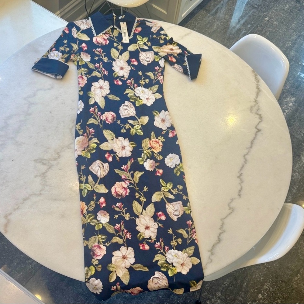 NWT Alice + Olivia Navy Delora
Floral Midi Dress  Size 8 - Picture 4 of 12